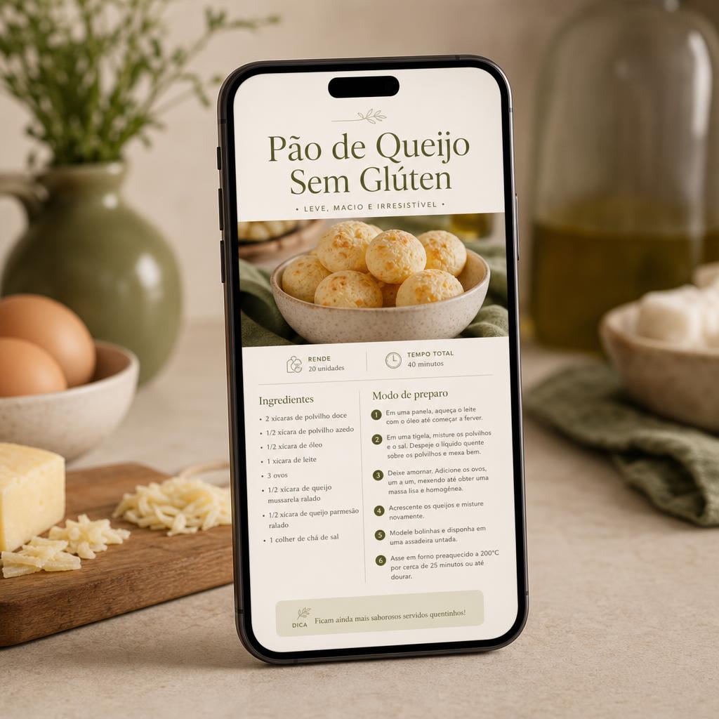 Ebook aberto no celular na cozinha